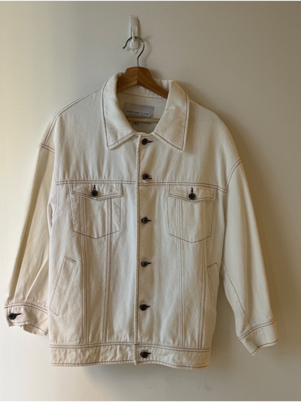 Deer and Flyer Oversized Cream Denim Jacket